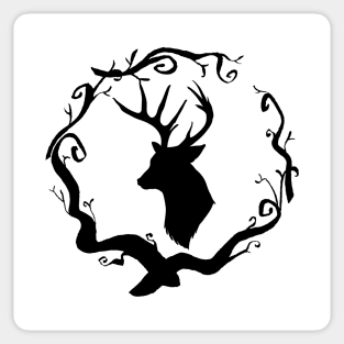 Stag Head Branch Wreath Sticker